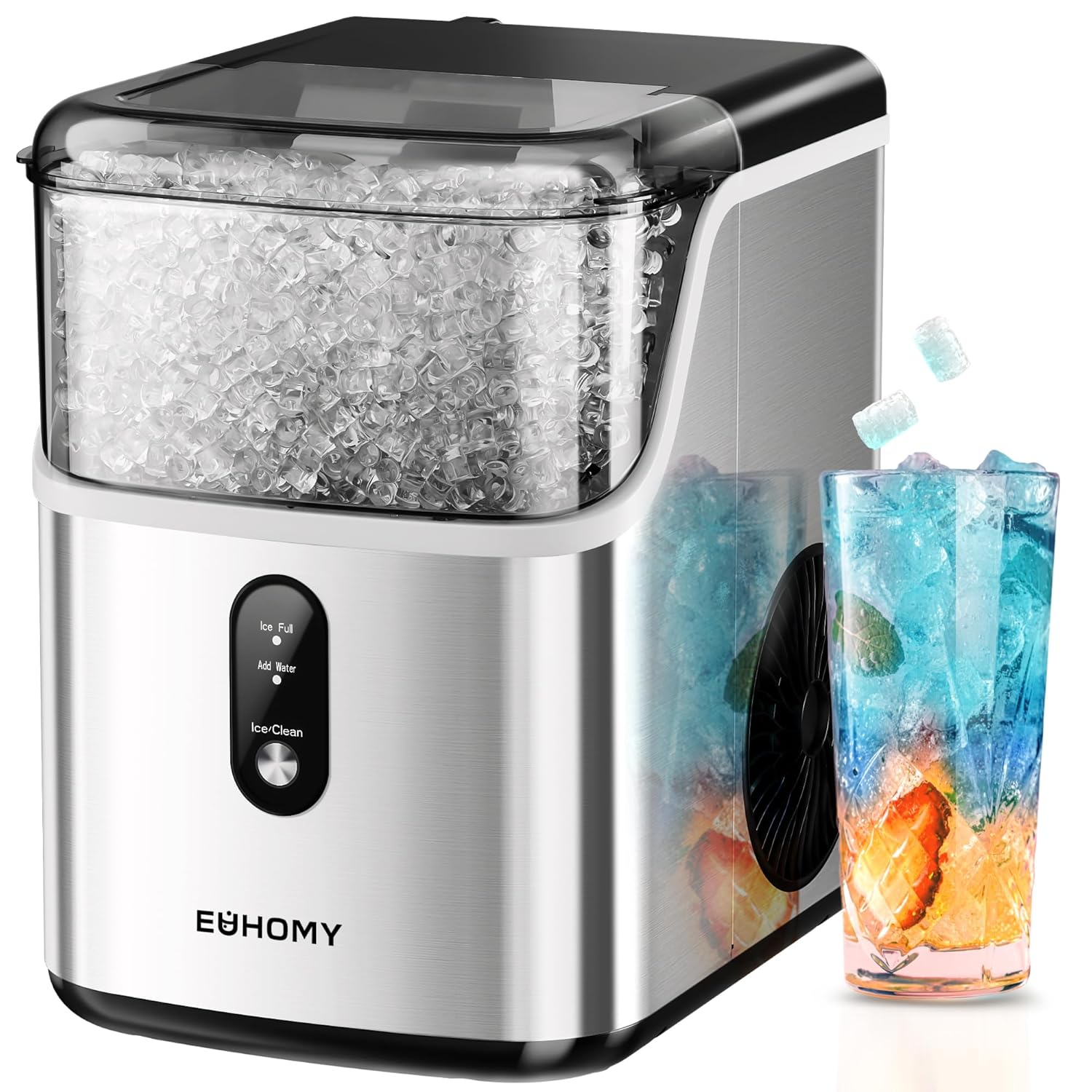 EUHOMY Nugget Ice Makers Countertop, Pebble Ice Maker Machine with 35lbs 24H Soft Ice, Self-Cleaning Sonic Ice Maker (Stainless Steels) EUHOMY Nugget Ice Makers Countertop, Pebble Ice Maker Machine with 35lbs/24H Soft Ice, Self-Cleaning Sonic Ice Maker with Ice Scoop&Basket, Pellet Ice Maker for Home/Kitchen/Office(Stainless Steels)