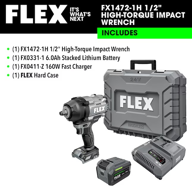 FLEX FX1472-1H STACKED LITHIUM 24-volt Variable Brushless 1 2-in Drive Cordless Impact Wrench (Battery and Charger Included)8_11zon