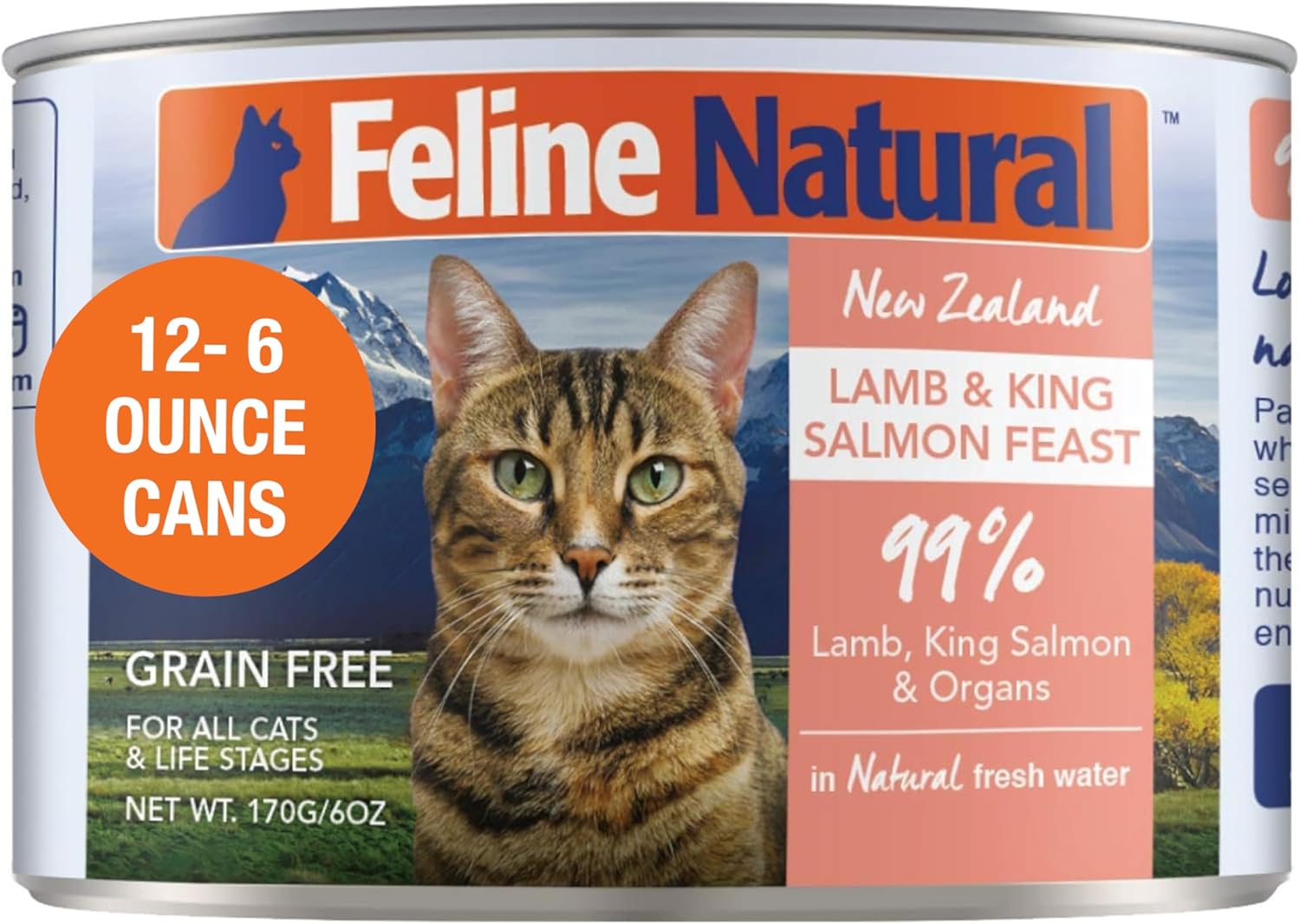 Feline Natural Wet Cat Food Pate, Lamb & King Salmon Feast, 6 Oz Cans (Pack of 12), Grain Free, Made in New Zealand with Grass-Fed, Free-Range Lamb and Sustainably Caught King Salmon Feline Natural Wet Cat Food Pate, Lamb & King Salmon Feast, 6 Oz Cans (Pack of 12), Grain Free, Made in New Zealand with Grass-Fed, Free-Range Lamb and Sustainably Caught King Salmon