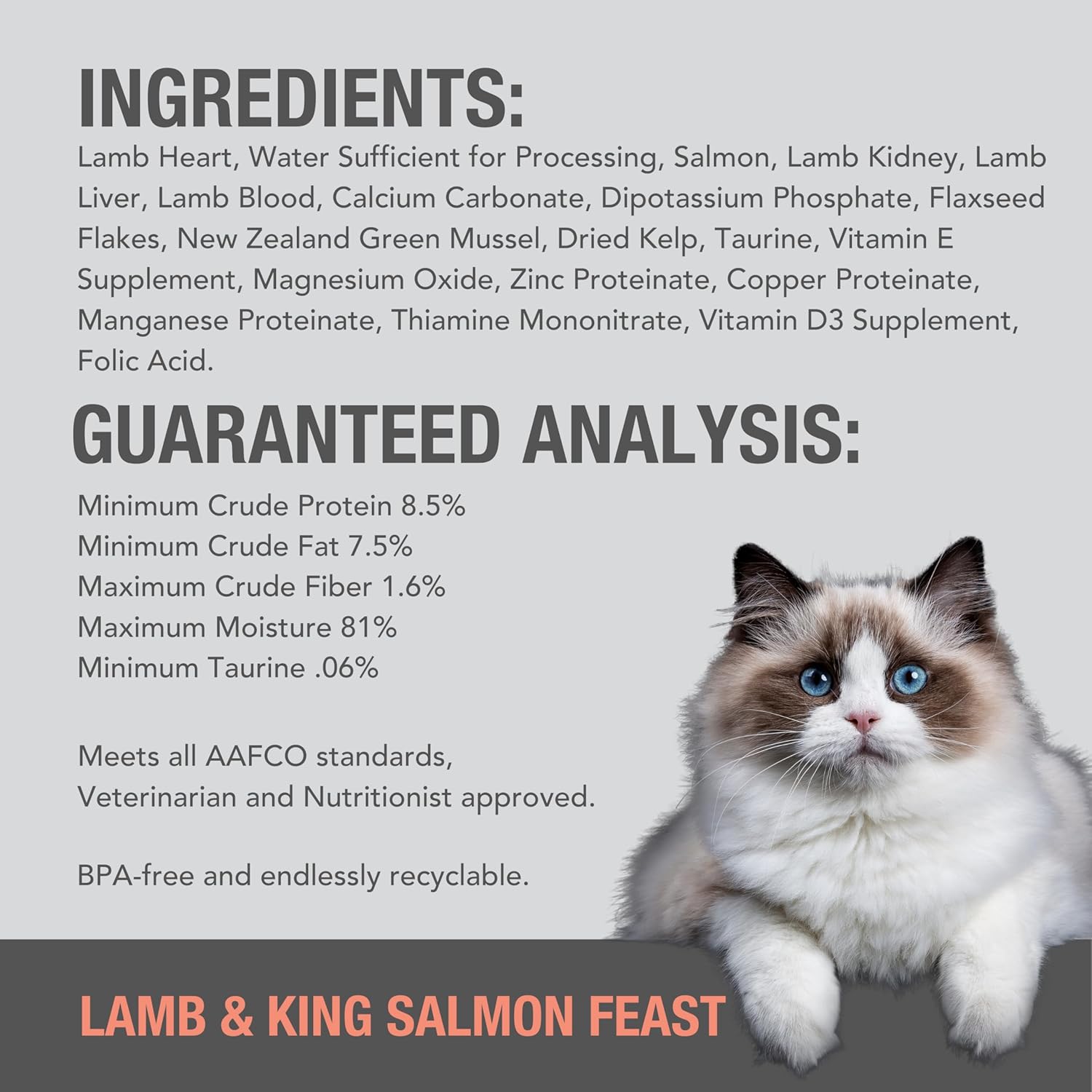 Feline Natural Wet Cat Food Pate, Lamb & King Salmon Feast, 6 Oz Cans (Pack of 12), Grain Free, Made in New Zealand with Grass-Fed, Free-Range Lamb and Sustainably Caught King Salmon6