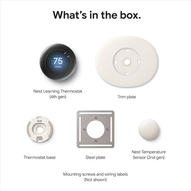 Google Nest Learning Thermostat (4th Gen) with Temp Sensor - Polished Obsidian - GA05169-US0_11zon