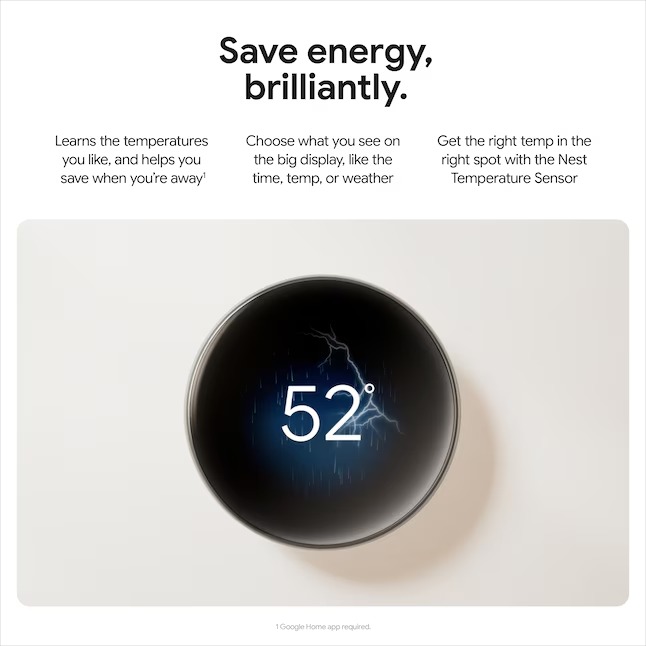Google Nest Learning Thermostat (4th Gen) with Temp Sensor - Polished Obsidian - GA05169-US1_11zon