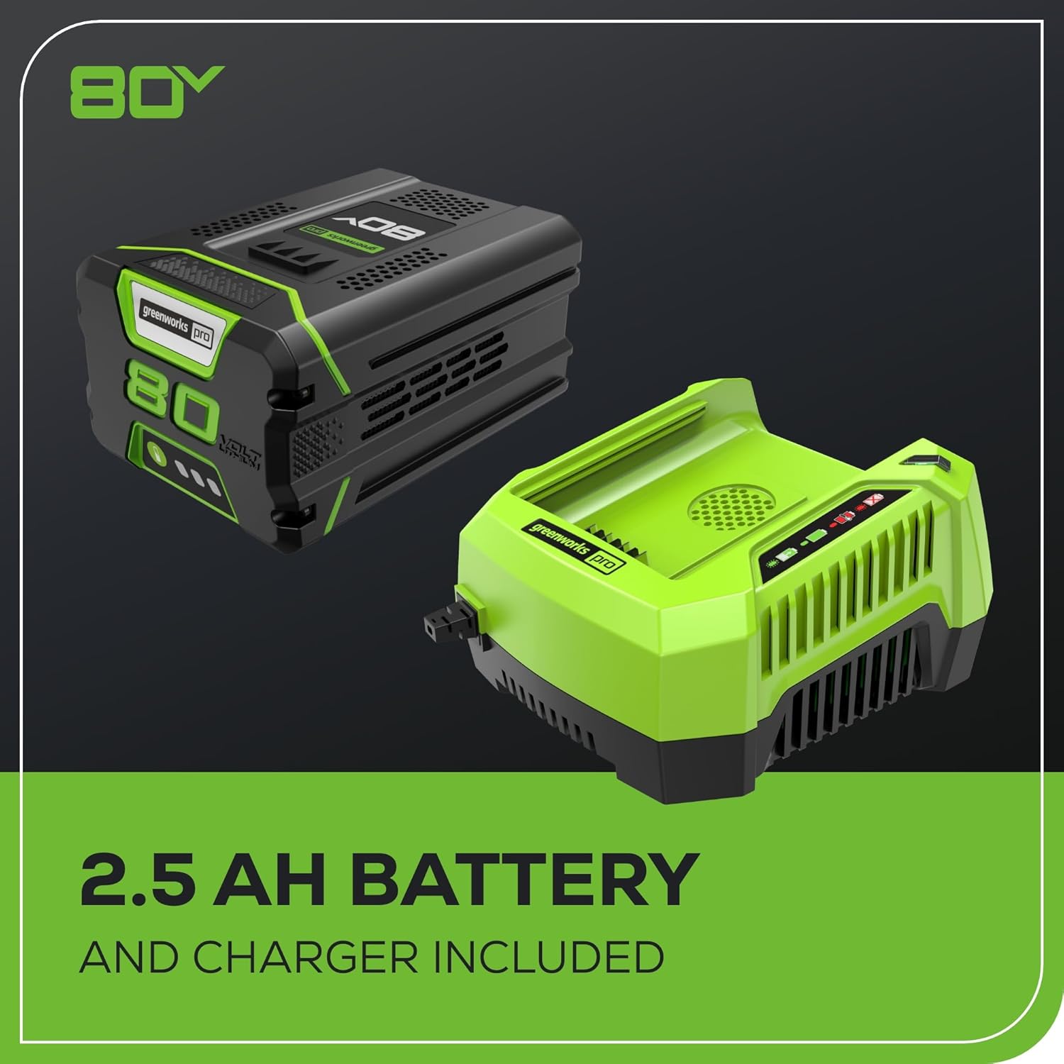 Greenworks BL80L2510 80V (145 MPH 580 CFM 75+ Compatible Tools) Cordless Brushless Axial Leaf Blower, 2.5Ah Battery and Charger Included0