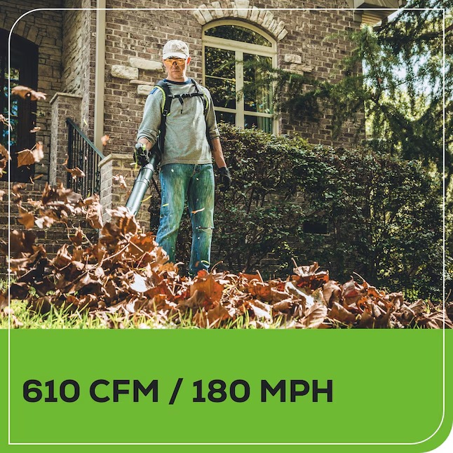 Greenworks BPB80L410 80-volt 610-CFM 180-MPH Battery Backpack Leaf Blower 4 Ah (Battery and Charger Included)3_11zon