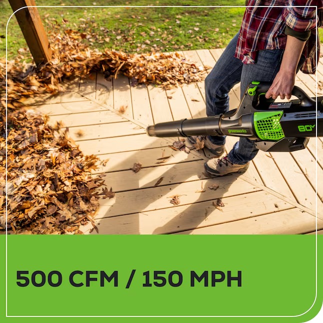 Greenworks Pro BL80B210 80-volt Max 500-CFM 150-MPH Battery Handheld Leaf Blower 2 Ah (Battery and Charger Included)5_11zon