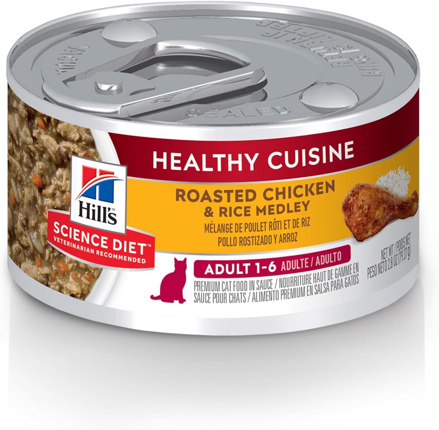 Hill's Science Diet Healthy Cuisine, Adult 1-6, Great Taste, Wet Cat Food, Roasted chicken & Rice Stew, 2.8 oz Can, Case of 24 Hill's Science Diet Healthy Cuisine, Adult 1-6, Great Taste, Wet Cat Food, Roasted chicken & Rice Stew, 2.8 oz Can, Case of 24