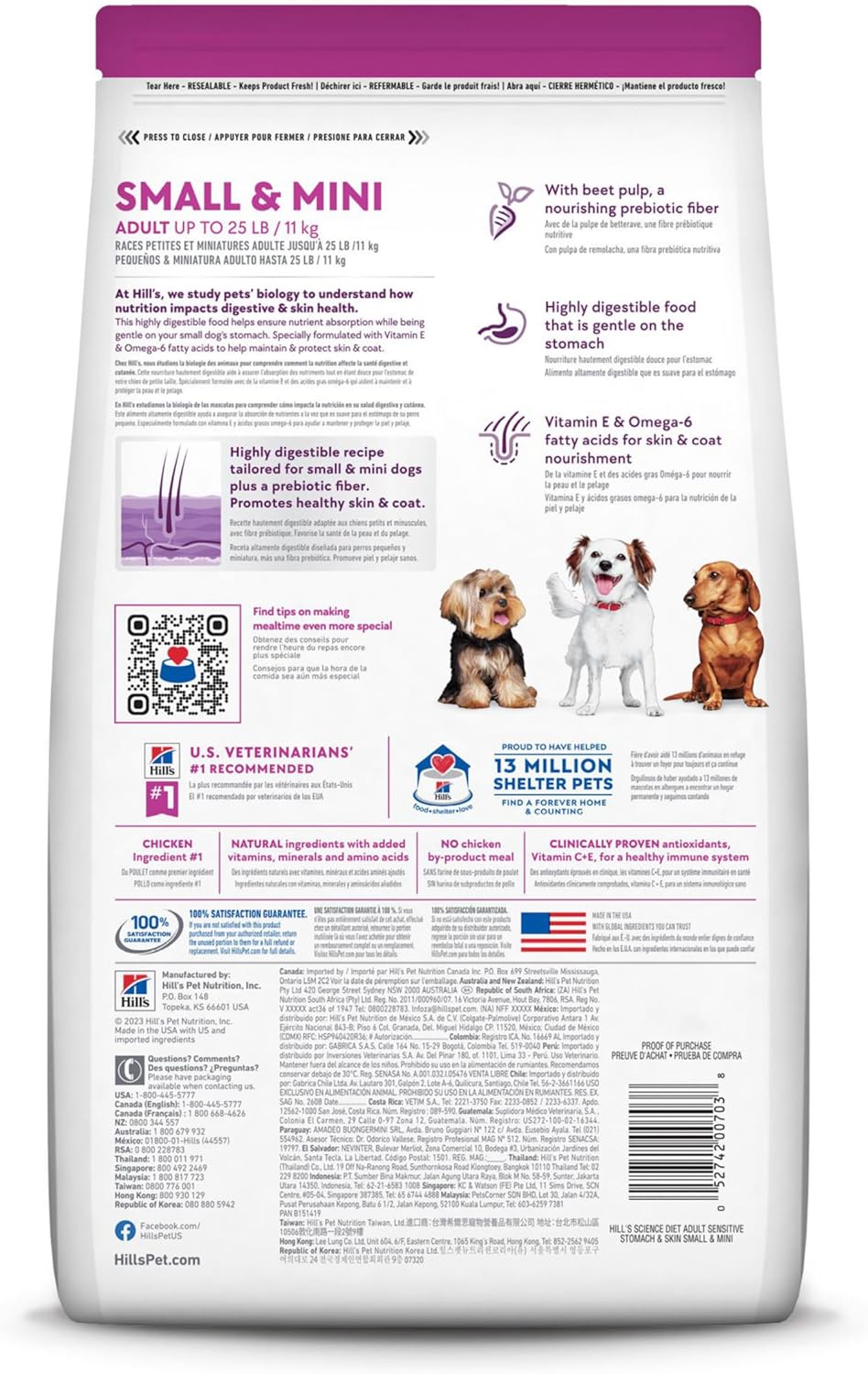 Hill's Science Diet Sensitive Stomach & Skin, Adult 1-6, Small & Mini Breeds Stomach & Skin Sensitivity Support, Dry Dog Food, Chicken Recipe, 15 lb Bag1