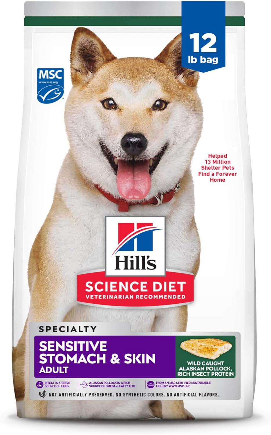 Hill's Science Diet Sensitive Stomach & Skin, Adult 1-6, Stomach & Skin Sensitivity Support, Dry Dog Food, Pollock, Barley, & Insect Recipe, 12 lb Bag Hill's Science Diet Sensitive Stomach & Skin, Adult 1-6, Stomach & Skin Sensitivity Support, Dry Dog Food, Pollock, Barley, & Insect Recipe, 12 lb Bag