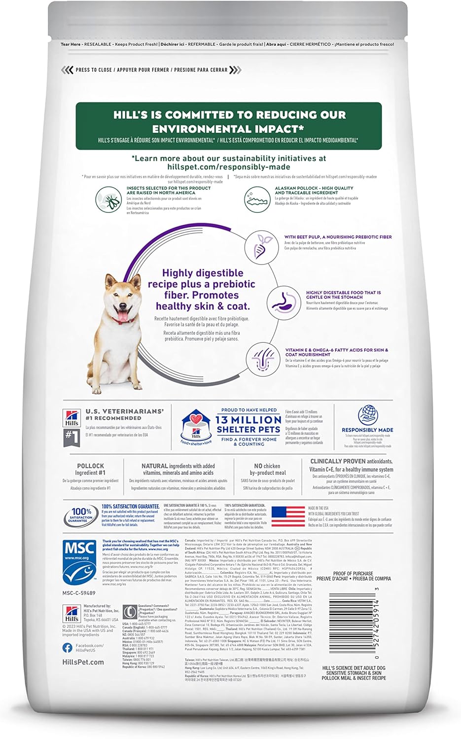 Hill's Science Diet Sensitive Stomach & Skin, Adult 1-6, Stomach & Skin Sensitivity Support, Dry Dog Food, Pollock, Barley, & Insect Recipe, 12 lb Bag1