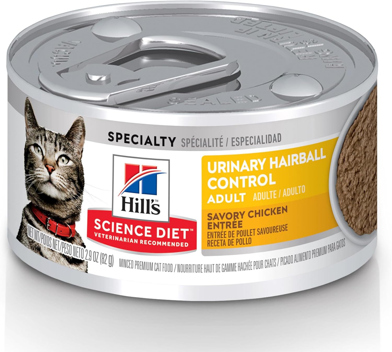 Hill's Science Diet Urinary Hairball Control, Adult 1-6, Urinary Track Health & Hairball Control Support, Wet Cat Food, Chicken Minced, 2.9 oz Can, Case of 24 Hill's Science Diet Urinary Hairball Control, Adult 1-6, Urinary Track Health & Hairball Control Support, Wet Cat Food, Chicken Minced, 2.9 oz Can, Case of 24