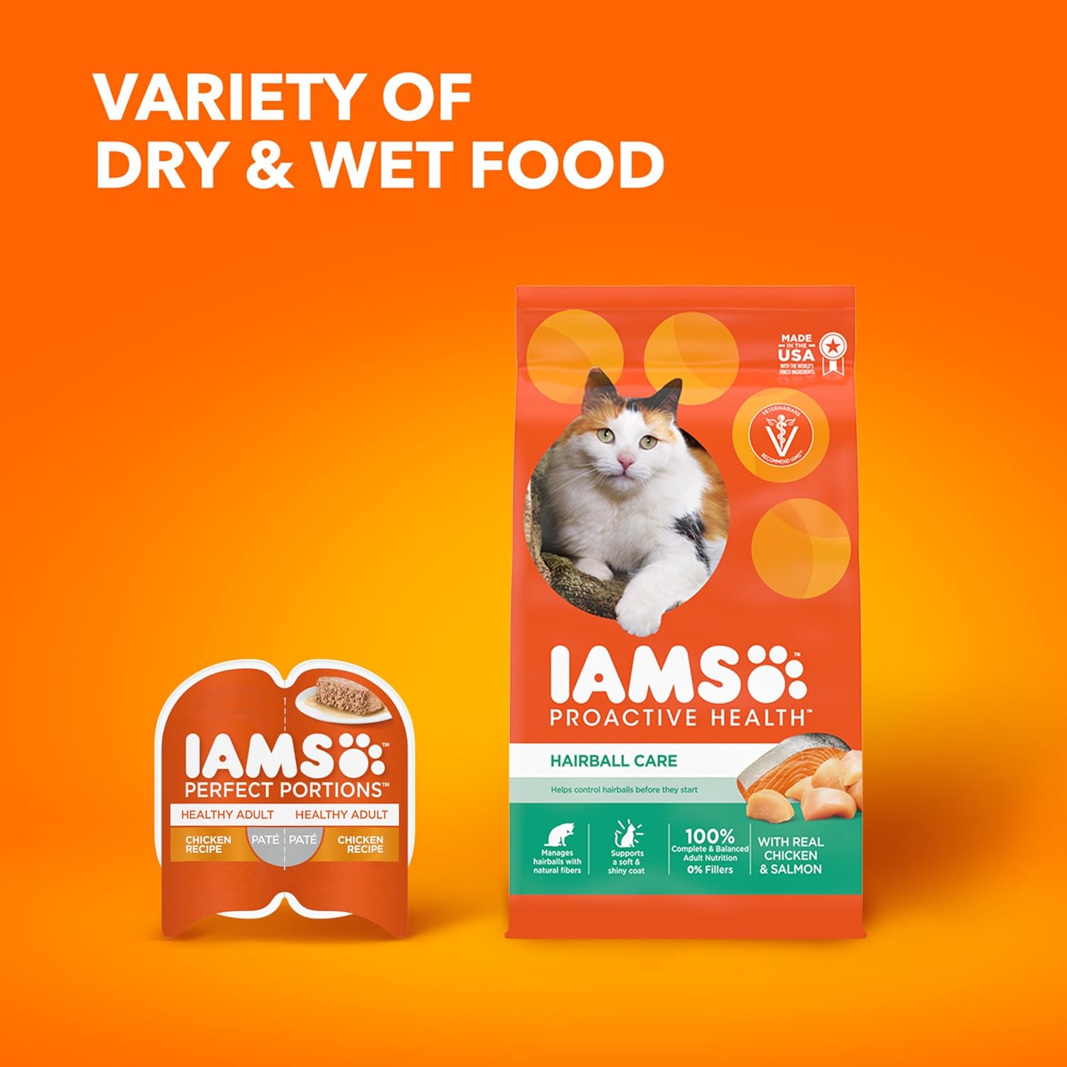 IAMS PROACTIVE HEALTH Adult Hairball Care Dry Cat Food with Chicken and Salmon Cat Kibble, 16 lb. Bag10
