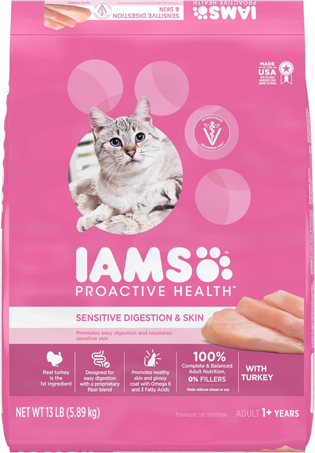 IAMS Proactive Health Adult Sensitive Digestion & Skin Dry Cat Food with Turkey, 13 lb. Bag IAMS Proactive Health Adult Sensitive Digestion & Skin Dry Cat Food with Turkey, 13 lb. Bag