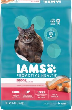 Iams Proactive Health Adult Indoor Weight & Hairball Care Dry Cat Food with Salmon, 16 lb. Bag