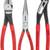 KNIPEX Tools 00 20 08 US1 Long Nose, Diagonal Cutter, and Alligator Pliers 3-Piece Tool Set, Red (Packaging May Vary)
