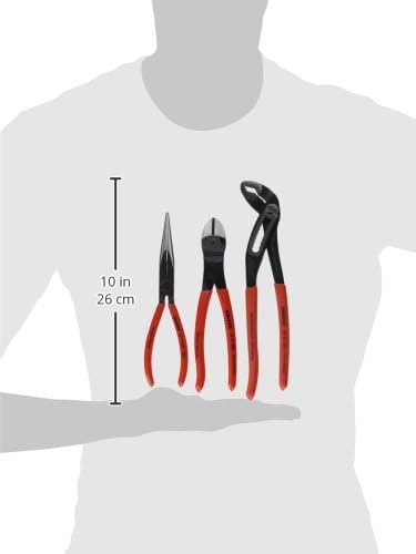 KNIPEX Tools 00 20 08 US1 Long Nose, Diagonal Cutter, and Alligator Pliers 3-Piece Tool Set, Red (Packaging May Vary)9
