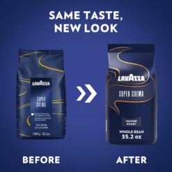 Lavazza Super Crema Whole Bean Coffee, Medium Espresso Roast, Arabica and Robusta Blend, 2.2 lb Bag (Pack of 4)
