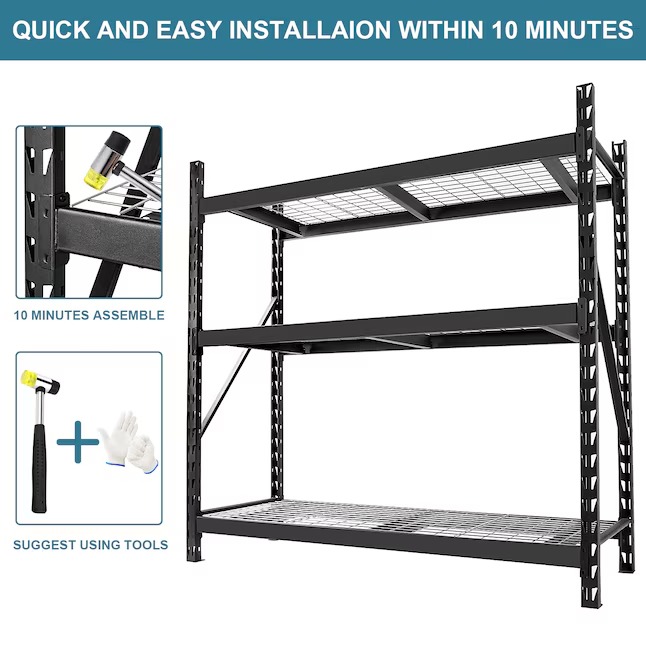Maocao Hoom Metal Heavy Duty 3-Tier Utility Shelving Unit (77-in W x 24-in D x 72-in H), Black, (2000-lb Capacity Per Shelf)0_11zon