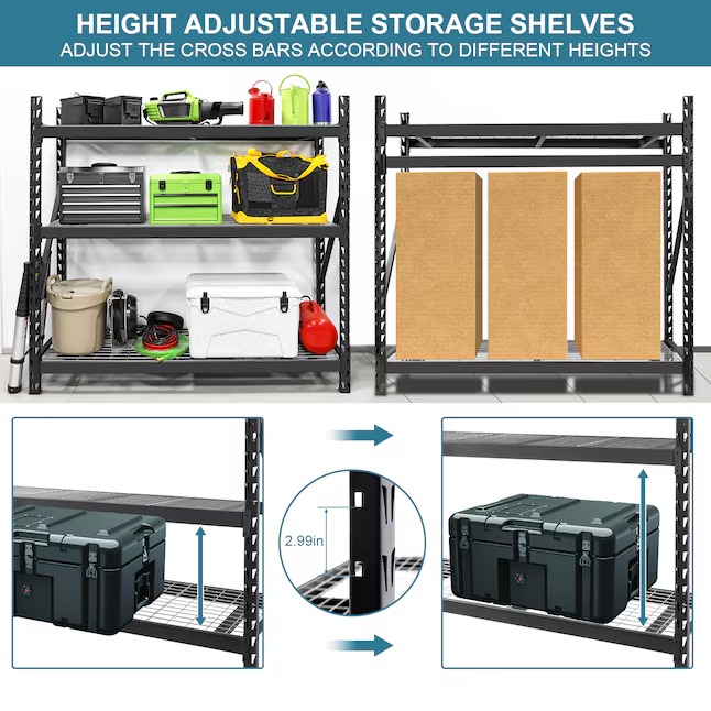 Maocao Hoom Metal Heavy Duty 3-Tier Utility Shelving Unit (77-in W x 24-in D x 72-in H), Black, (2000-lb Capacity Per Shelf)11_11zon