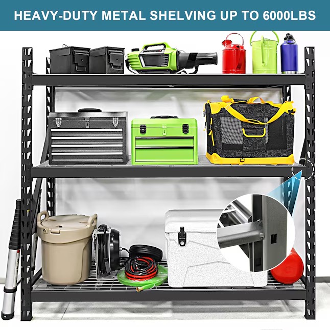 Maocao Hoom Metal Heavy Duty 3-Tier Utility Shelving Unit (77-in W x 24-in D x 72-in H), Black, (2000-lb Capacity Per Shelf)1_11zon