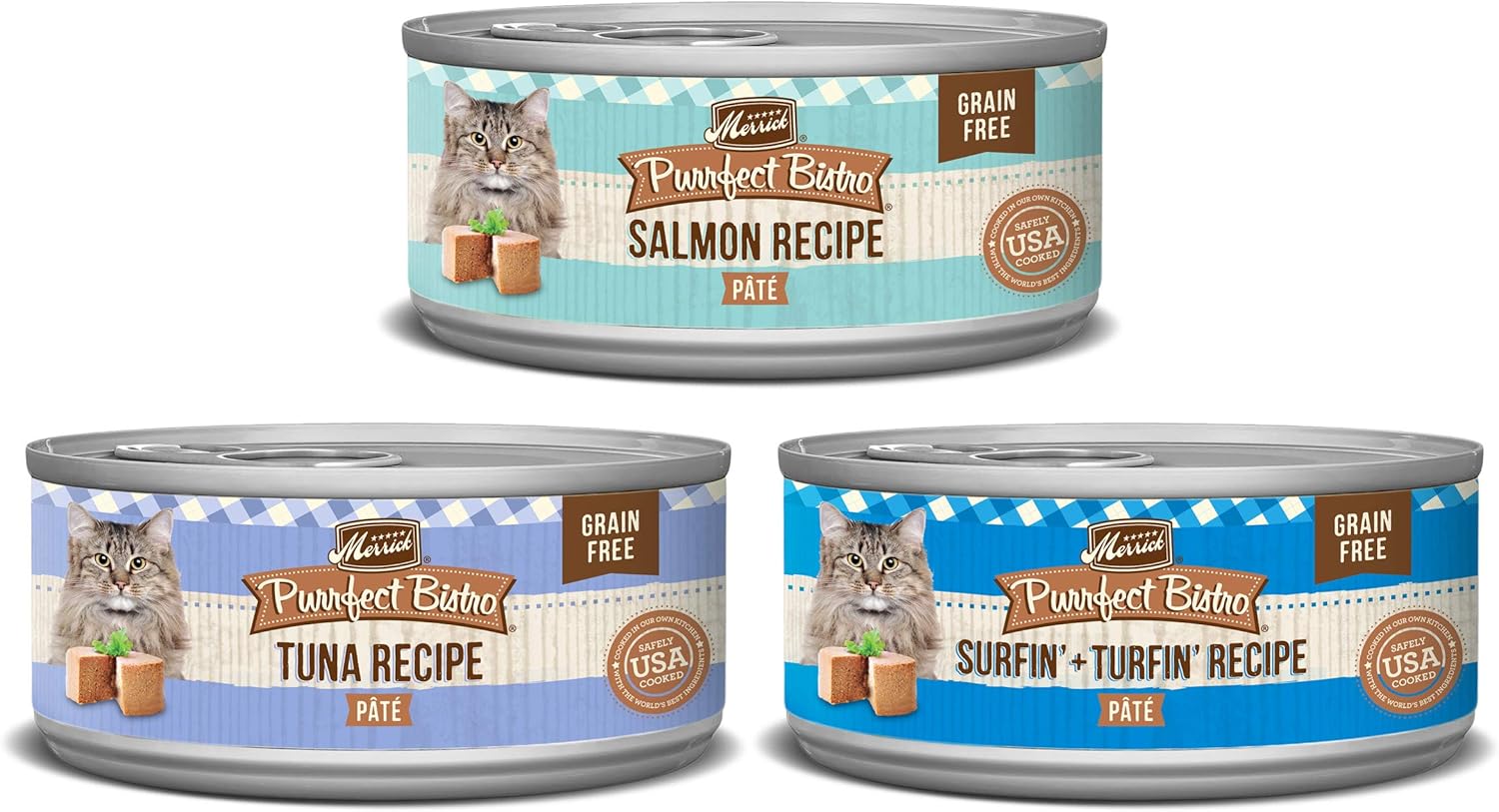 Merrick Purrfect Bistro Grain Free Premium Canned Pate Adult Wet Cat Food, Variety Pack Seafood Recipes - (Pack of 24) 5.5 oz. Cans Merrick Purrfect Bistro Grain Free Premium Canned Pate Adult Wet Cat Food, Variety Pack Seafood Recipes - (Pack of 24) 5.5 oz. Cans