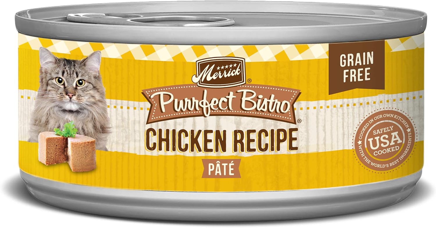 Merrick Purrfect Bistro Grain Free Premium Soft Canned Pate Adult Wet Cat Food, High Protein Chicken Recipe - (Pack of 24) 5.5 oz. Cans Merrick Purrfect Bistro Grain Free Premium Soft Canned Pate Adult Wet Cat Food, High Protein Chicken Recipe - (Pack of 24) 5.5 oz. Cans