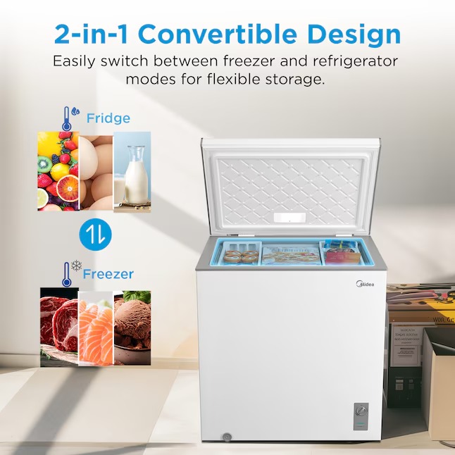 Midea 7-Cu. Feet Garage Ready Manual Defrost Chest Freezer Convertible to Refrigerator ( White ) MRC07M5CWW3_11zon