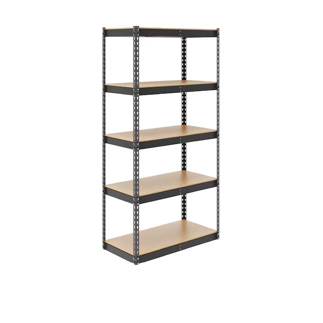 MonsterRax Steel Heavy Duty 5-Tier Utility Shelving Unit (36-in W x 18-in D x 72-in H) Gray, (300-lb Capacity Per Shelf)_11zon MonsterRax Steel Heavy Duty 5-Tier Utility Shelving Unit (36-in W x 18-in D x 72-in H) Gray, (300-lb Capacity Per Shelf)