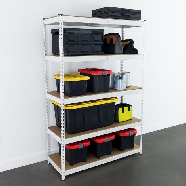MonsterRax Steel Heavy Duty 5-Tier Utility Shelving Unit (48-in W x 18-in D x 72-in H) White, (300-lb Capacity Per Shelf)4_11zon
