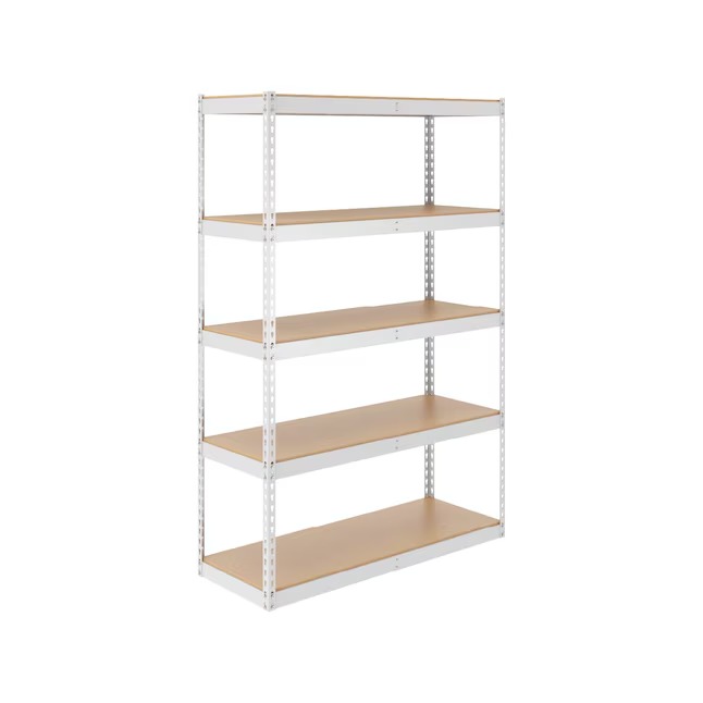 MonsterRax Steel Heavy Duty 5-Tier Utility Shelving Unit (48-in W x 18-in D x 72-in H) White, (300-lb Capacity Per Shelf)_11zon MonsterRax Steel Heavy Duty 5-Tier Utility Shelving Unit (48-in W x 18-in D x 72-in H) White, (300-lb Capacity Per Shelf)