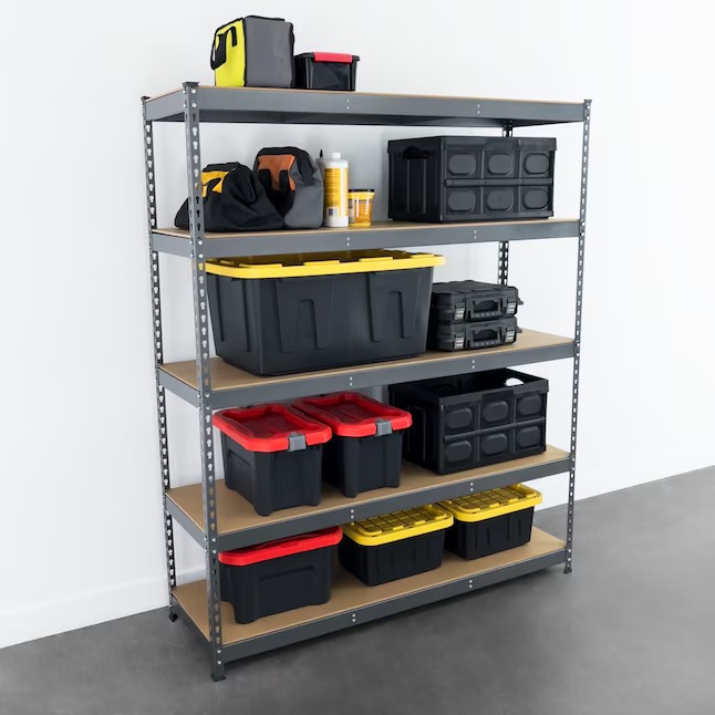 MonsterRax Steel Heavy Duty 5-Tier Utility Shelving Unit (60-in W x 18-in D x 72-in H), Gray, (300-lb Capacity Per Shelf)4_11zon
