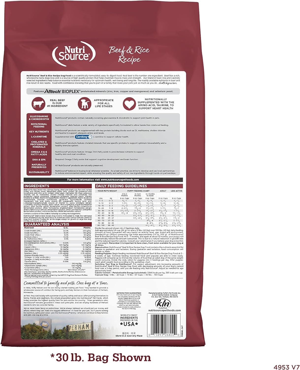 NutriSource Dog Food, Made with Beef and Brown Rice, with Wholesome Grains, 30LB, Dry Dog Food1