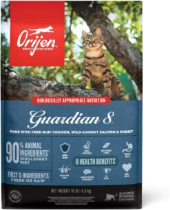 ORIJEN Guardian 8 Dry Cat Food, Grain Free Cat Food for Adult Cats, with Chicken, Salmon and Rabbit, 10lb