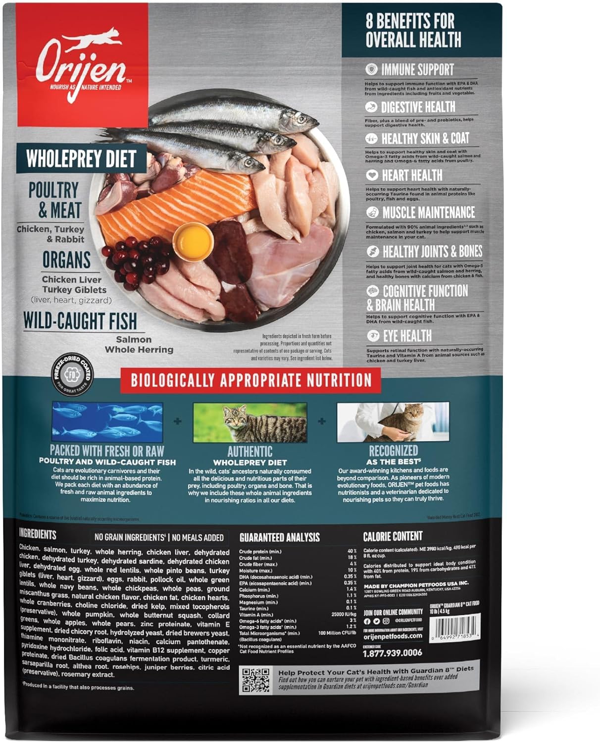 ORIJEN Guardian 8 Dry Cat Food, Grain Free Cat Food for Adult Cats, with Chicken, Salmon and Rabbit, 10lb1