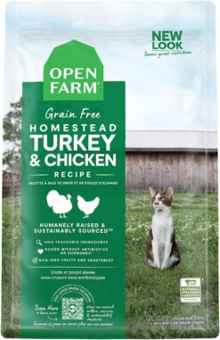 Open Farm Homestead Turkey & Chicken Grain-Free Dry Cat Food, Wild-Caught Fish Recipe with Non-GMO Superfoods and No Artificial Flavors or Preservatives, 8 lbs
