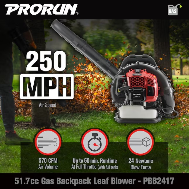 PRORUN PBB2417 51.7-cc 2-cycle 570-CFM 250-MPH Gas Backpack Leaf Blower2_11zon