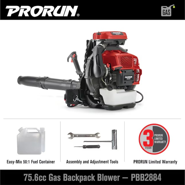PRORUN PBB2884 75.6-cc 2-cycle 1020-CFM 240-MPH Gas Backpack Leaf Blower3_11zon