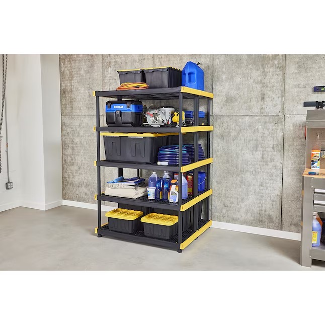 Project Source Commander Plastic Heavy Duty 5-Tier Utility Shelving Unit (48-in W x 20-in D x 72-in H), Black, (200-lb Capacity Per Shelf)12_11zon