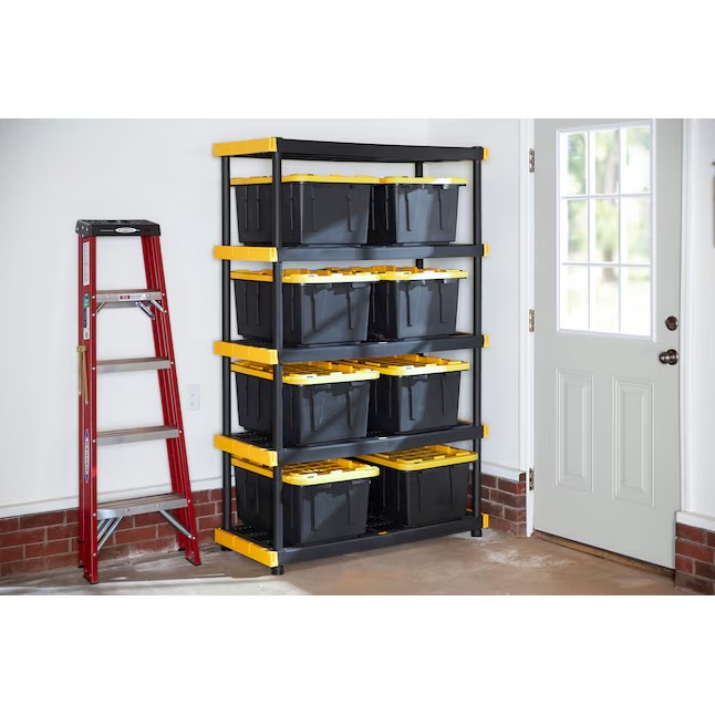 Project Source Commander Plastic Heavy Duty 5-Tier Utility Shelving Unit (48-in W x 20-in D x 72-in H), Black, (200-lb Capacity Per Shelf)1_11zon