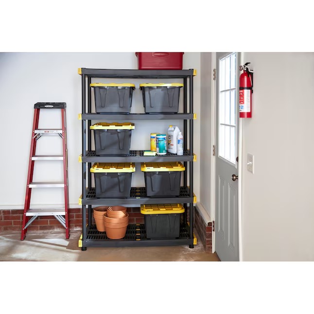 Project Source Commander Plastic Heavy Duty 5-Tier Utility Shelving Unit (48-in W x 20-in D x 72-in H), Black, (200-lb Capacity Per Shelf)2_11zon