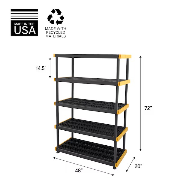 Project Source Commander Plastic Heavy Duty 5-Tier Utility Shelving Unit (48-in W x 20-in D x 72-in H), Black, (200-lb Capacity Per Shelf)3_11zon