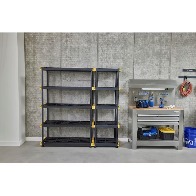 Project Source Commander Plastic Heavy Duty 5-Tier Utility Shelving Unit (48-in W x 20-in D x 72-in H), Black, (200-lb Capacity Per Shelf)6_11zon