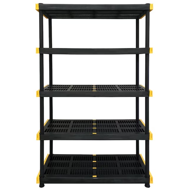 Project Source Commander Plastic Heavy Duty 5-Tier Utility Shelving Unit (48-in W x 20-in D x 72-in H), Black, (200-lb Capacity Per Shelf)_11zon Project Source Commander Plastic Heavy Duty 5-Tier Utility Shelving Unit (48-in W x 20-in D x 72-in H), Black, (200-lb Capacity Per Shelf)