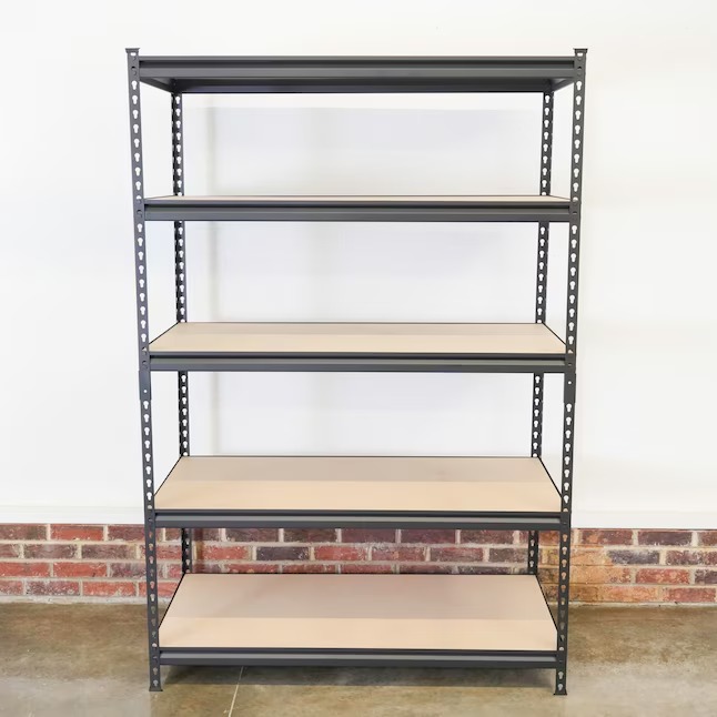 Project Source Particleboard Heavy Duty 5-Tier Utility Shelving Unit (48-in W x 24-in D x 72-in H), Black, (800-lb Capacity Per Shelf)14_11zon