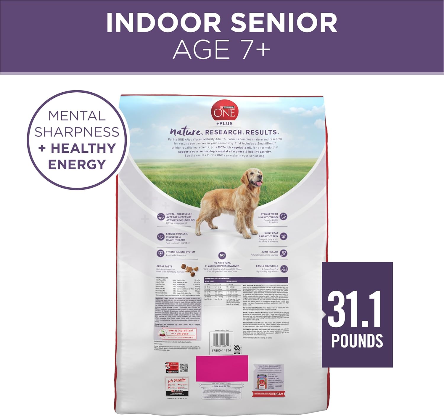 Purina ONE High Protein Dry Senior Dog Food Plus Vibrant Maturity Adult 7 Plus Formula - 31.1 lb. Bag7