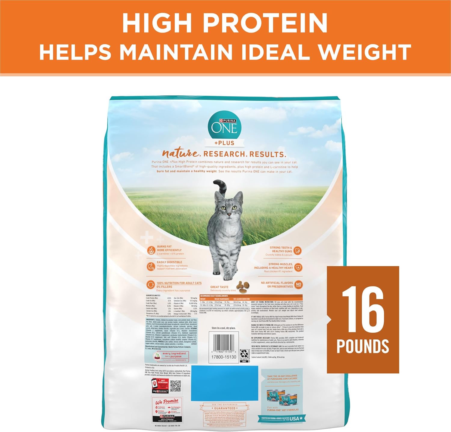 Purina ONE High Protein, Healthy Weight Plus Ideal Weight With Chicken Dry Cat Food Weight Control Formula - 16 lb. Bag6