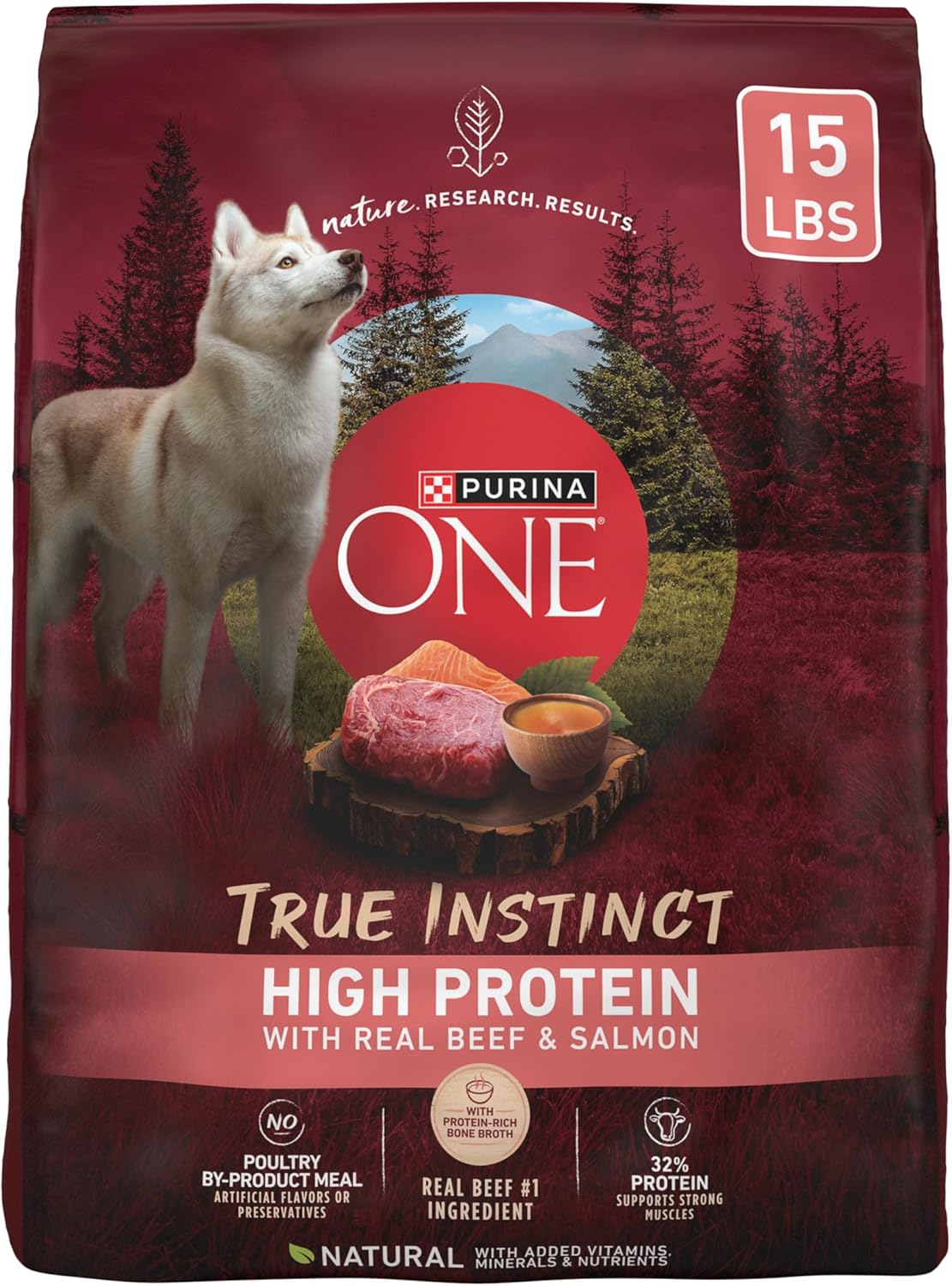 Purina ONE Natural High Protein Dry Dog Food Dry True Instinct with Real Beef and Salmon With Bone Broth and Added Vitamins, Minerals and Nutrients - 15 lb. Bag Purina ONE Natural High Protein Dry Dog Food Dry True Instinct with Real Beef and Salmon With Bone Broth and Added Vitamins, Minerals and Nutrients - 15 lb. Bag