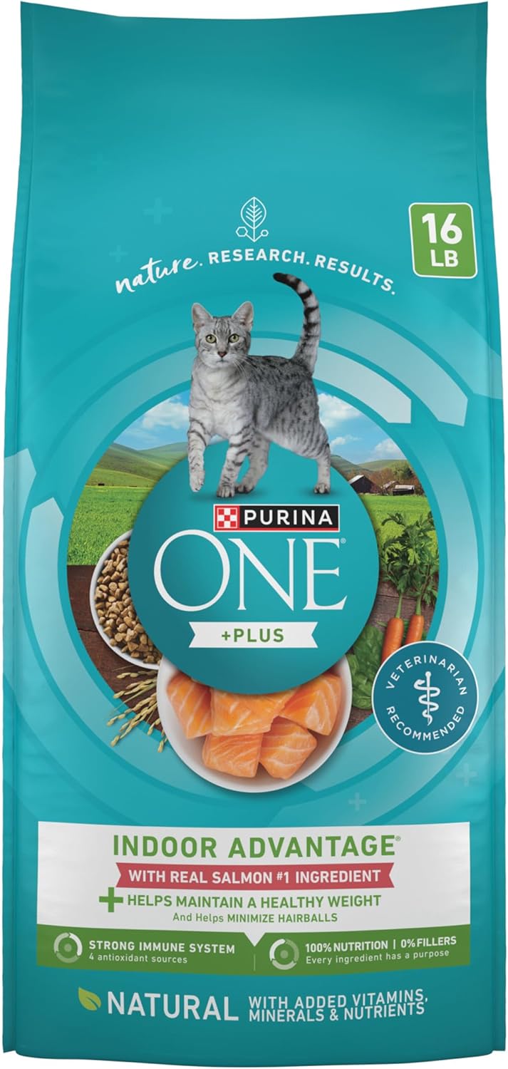 Purina ONE Natural Low Fat, Indoor Dry Weight Control High Protein Cat Food Plus Indoor Advantage with Real Salmon - 16 lb. Bag Purina ONE Natural Low Fat, Indoor Dry Weight Control High Protein Cat Food Plus Indoor Advantage with Real Salmon - 16 lb. Bag