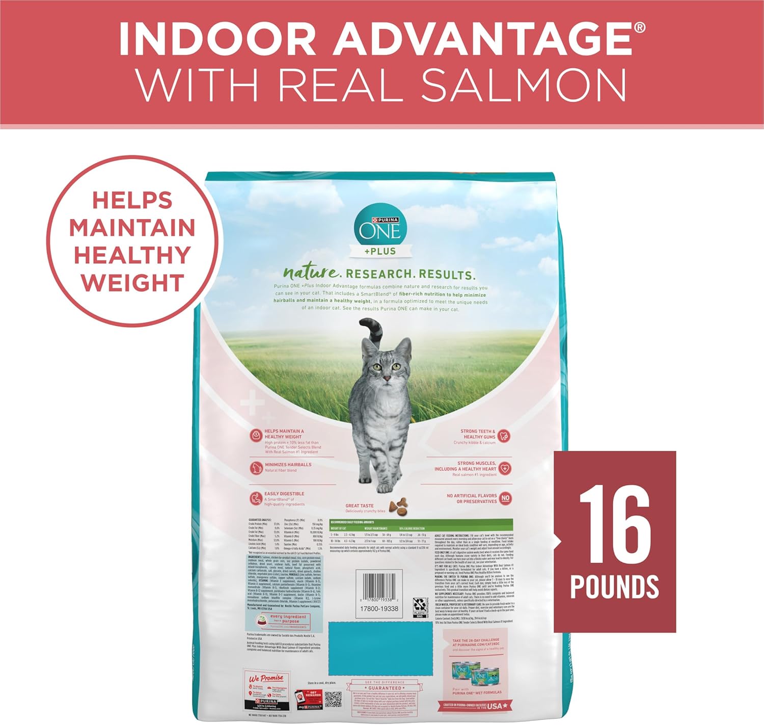 Purina ONE Natural Low Fat, Indoor Dry Weight Control High Protein Cat Food Plus Indoor Advantage with Real Salmon - 16 lb. Bag5