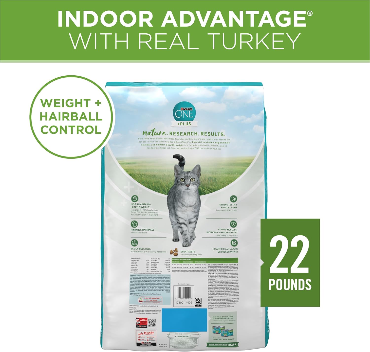 Purina ONE Natural, Low Fat, Weight Control, Indoor Dry Cat Food, +Plus Indoor Advantage - 22 lb. Bag5