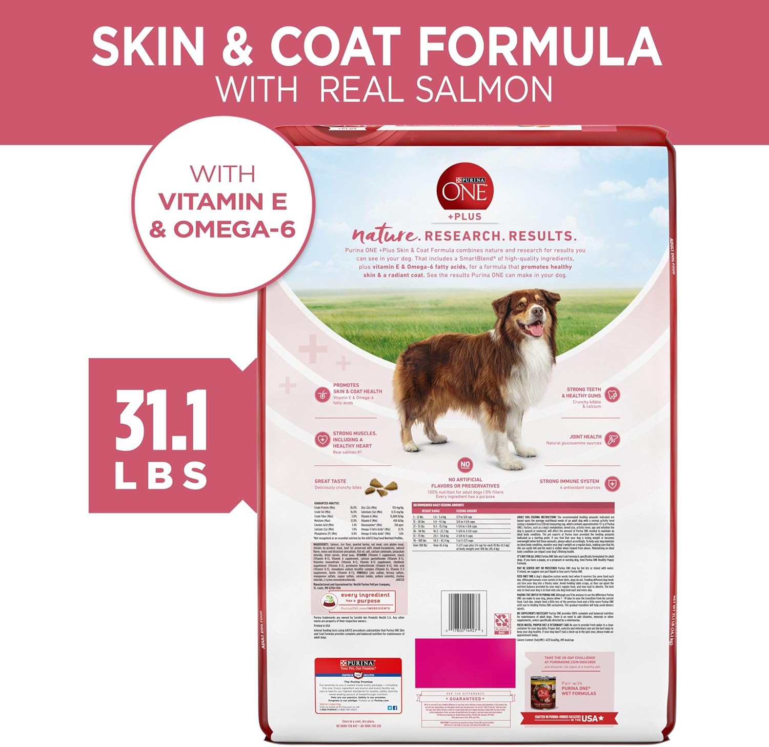Purina ONE Natural, Sensitive Stomach Dry Dog Food, +Plus Skin & Coat Formula - 31.1 lb. Bag6